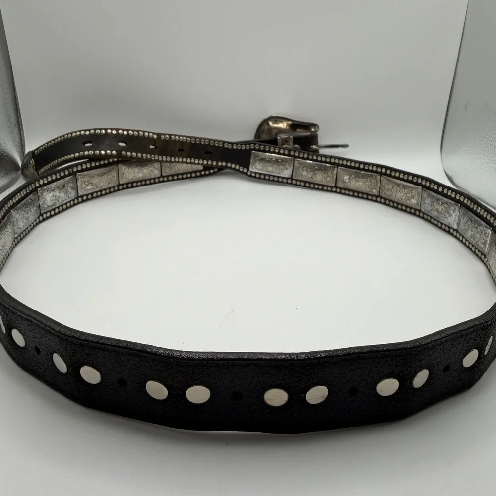 Nadim USA Mens Western Leather Square‎ Concho Belt Brown Silver Studded 42